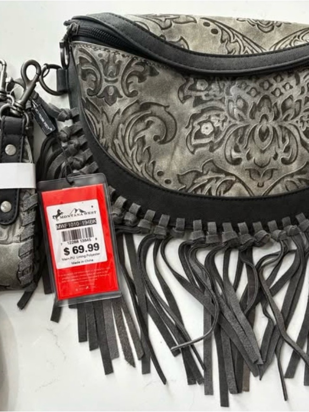 Montana West Gray Embossed Fringe Crossbody Bag